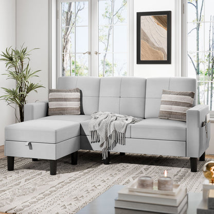 sobaniilowholesale 3-Seat L Shaped Modern Sectional Sofa with Storage Ottoman and Side Pockets #color_light-grey