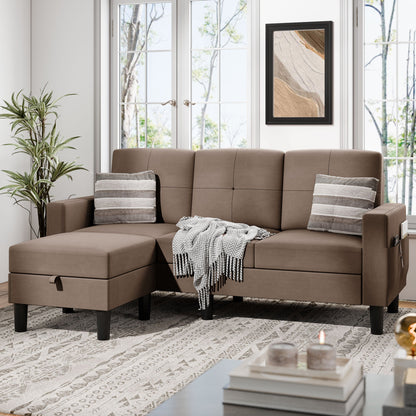 sobaniilowholesale 3-Seat L Shaped Modern Sectional Sofa with Storage Ottoman and Side Pockets #color_brown