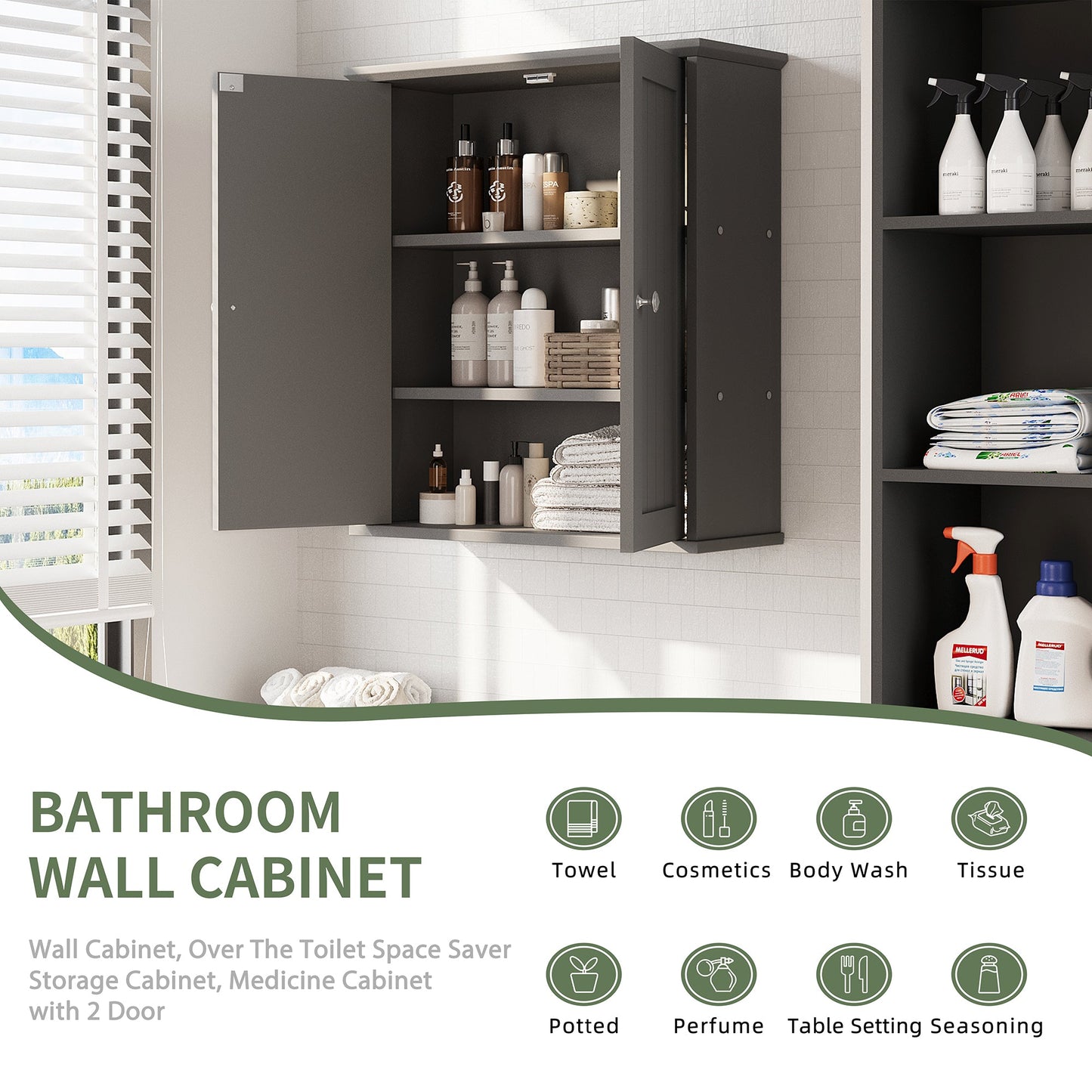 sobaniilo wholesale Bathroom Wall Cabinet with 2 Door & Shelves