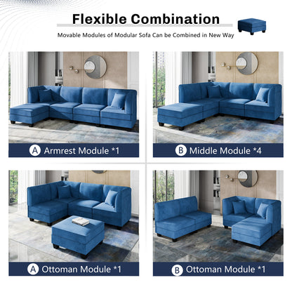 sobaniilowholesale Velvet 5 Pieces Modular Sectional Sofa L-Shaped Couch With Reversible Chaise (7223391125680)