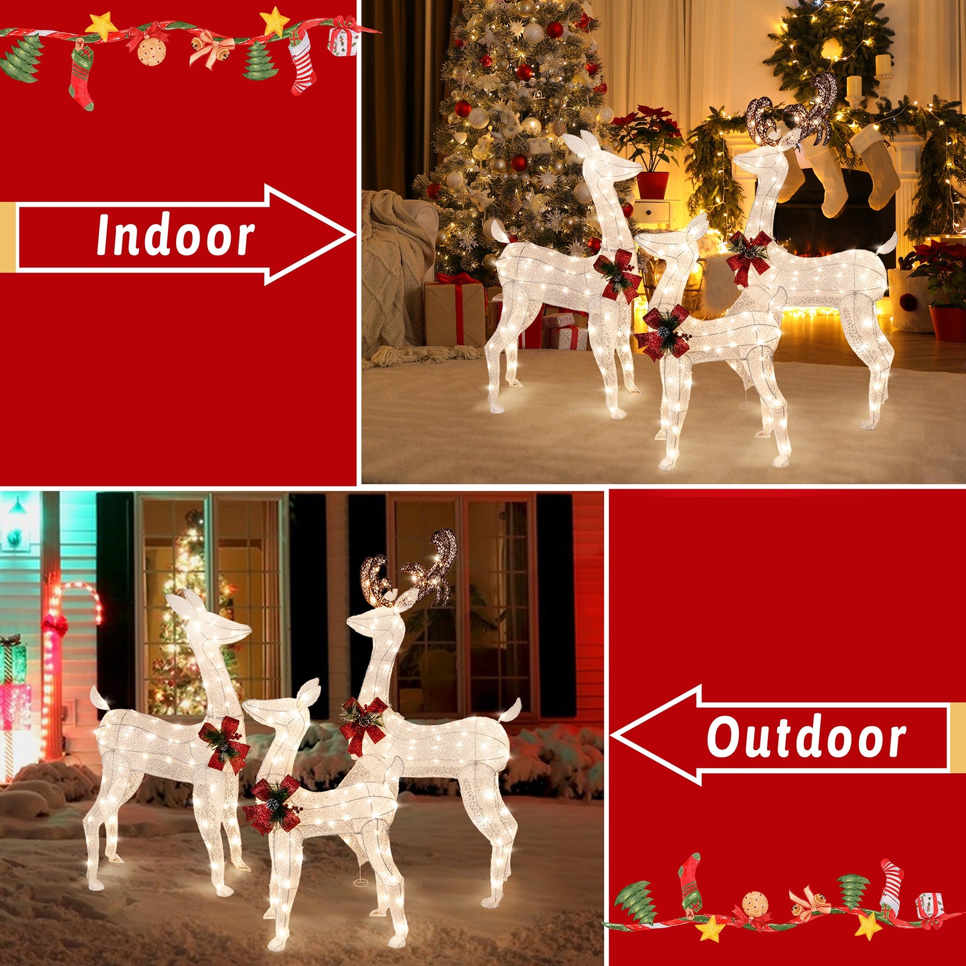 sobaniilowholesale LED Lighted Christmas Deer Family Display Set