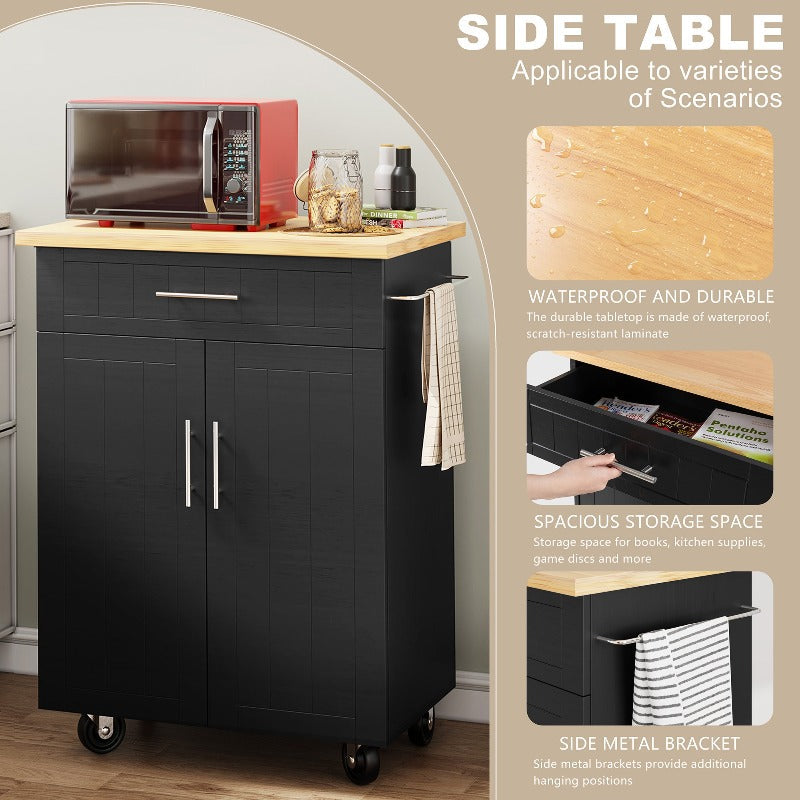 sobaniilowholesale 26 Rolling Kitchen Island with Solid Wood Top#color_black