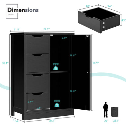 sobaniilowholesale Bathroom Floor Storage Cabinet  with 4 Drawers and 1 Cupboard