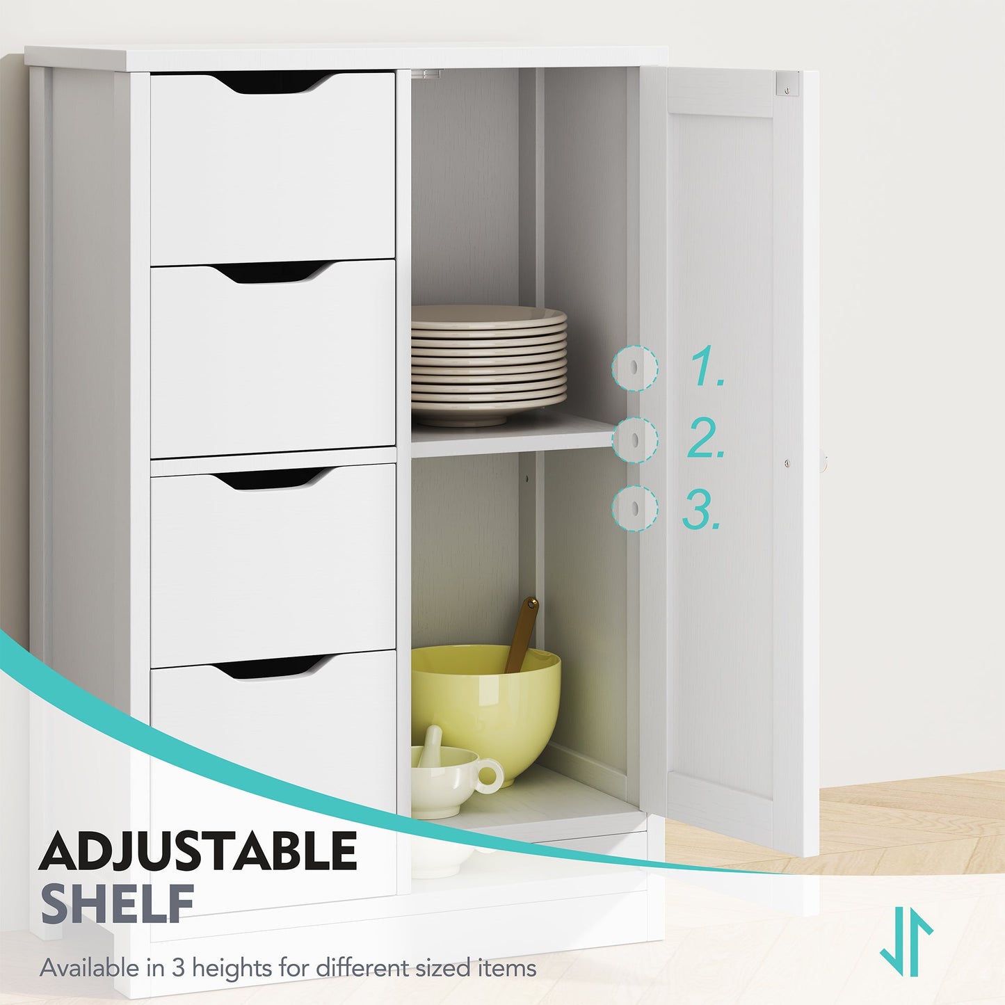 sobaniilowholesale Bathroom Floor Storage Cabinet  with 4 Drawers and 1 Cupboard