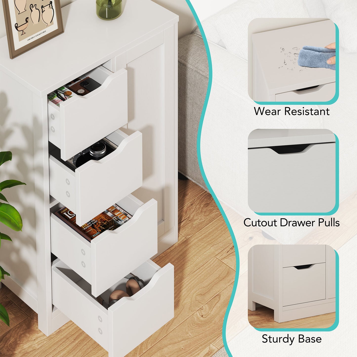 sobaniilowholesale Bathroom Floor Storage Cabinet  with 4 Drawers and 1 Cupboard