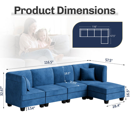 sobaniilowholesale Velvet 5 Pieces Modular Sectional Sofa L-Shaped Couch With Reversible Chaise (7223391125680)