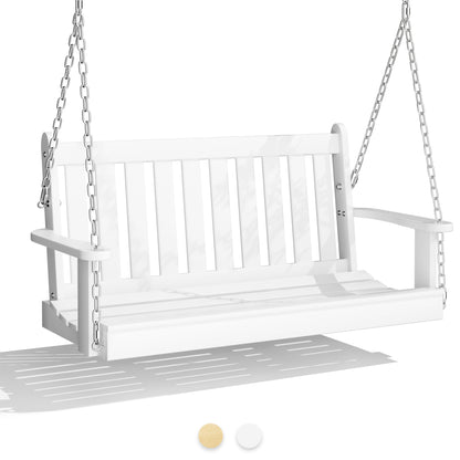 sobaniilowholesale Wooden Hanging Swing Chair Natural Wood 2-Seated Bench Swing with Hanging Chains and Cozy Armrests Patio Porch Swing