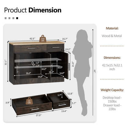 sobaniilowholesale Kitchen Buffet Sideboard Cabinet with Adjustable Shelf,Wooden Storage Cabinet with 3 Doors and 2 Drawers,Modern Farmhouse Coffee Bar Cabinet with Storage for Kitchen/Living Room (7612679061680)