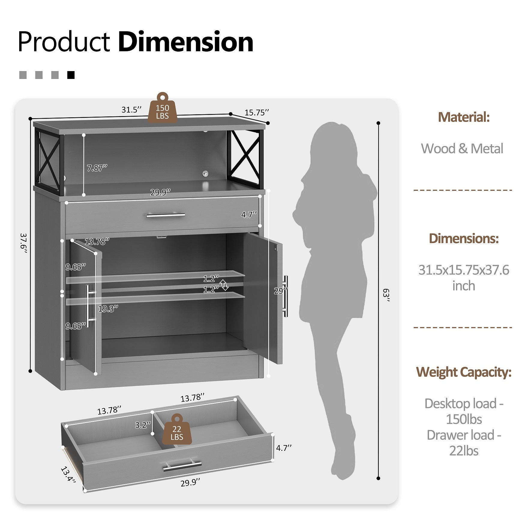 sobaniilowholesale Kitchen Buffet Sideboard Cabinet with Adjustable Shelf,Wooden Storage Cabinet with 2 Doors and 1 Drawers¡ê?Modern Farmhouse Coffee Bar Cabinet with Storage for Kitchen/Living Room (7612660711600)