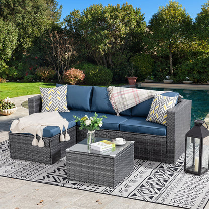 sobaniilowholesale Patio Furniture 3 Pieces Outdoor Sectional Sofa Set With Silver Wicker & Chaise