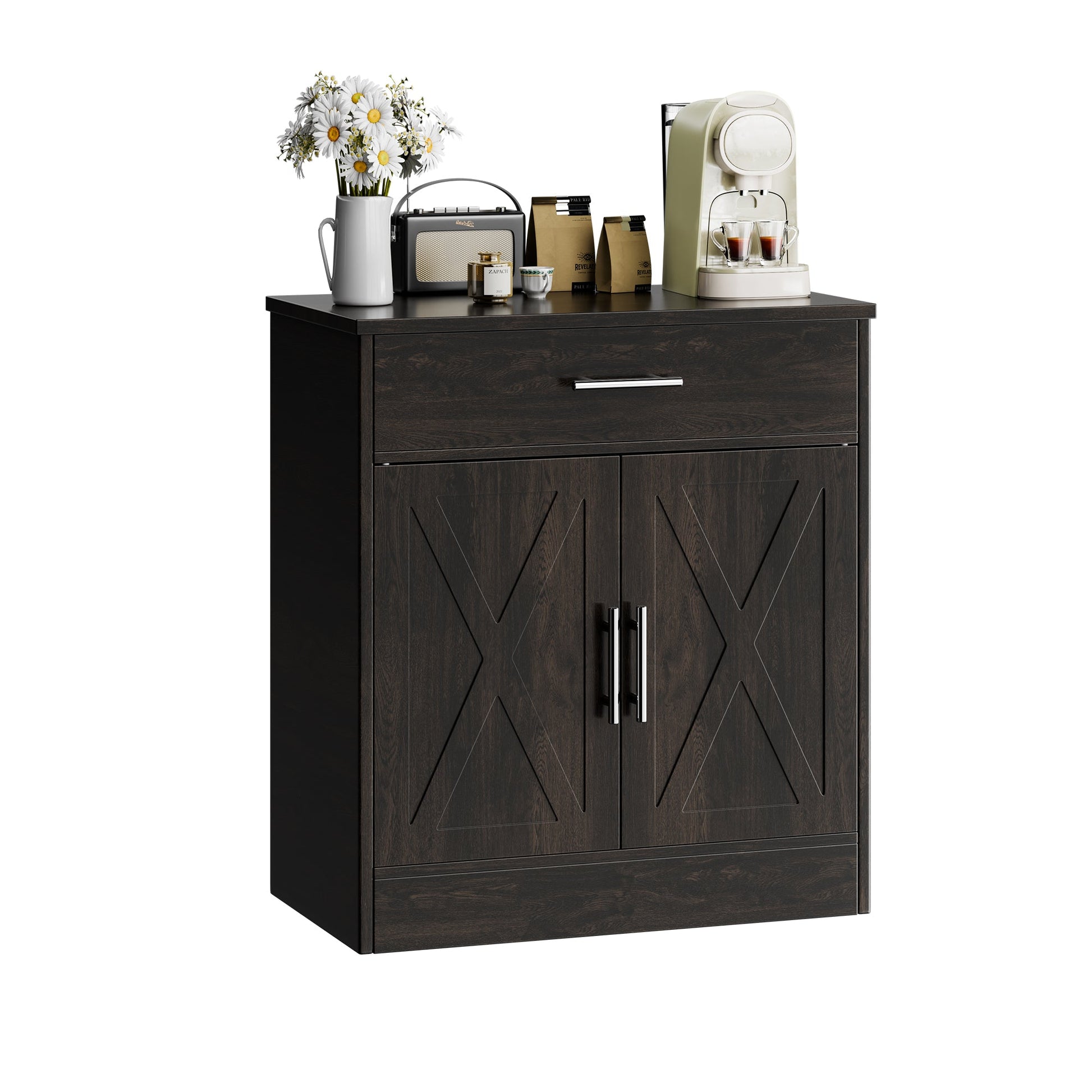 sobaniilowholesale Kitchen Buffet Sideboard Cabinet with Adjustable Shelf,Wooden Storage Cabinet with 2 Doors and 1 Drawers,Modern Farmhouse Coffee Bar Cabinet with Storage for Kitchen/Living Room,Grey (7610077905072)