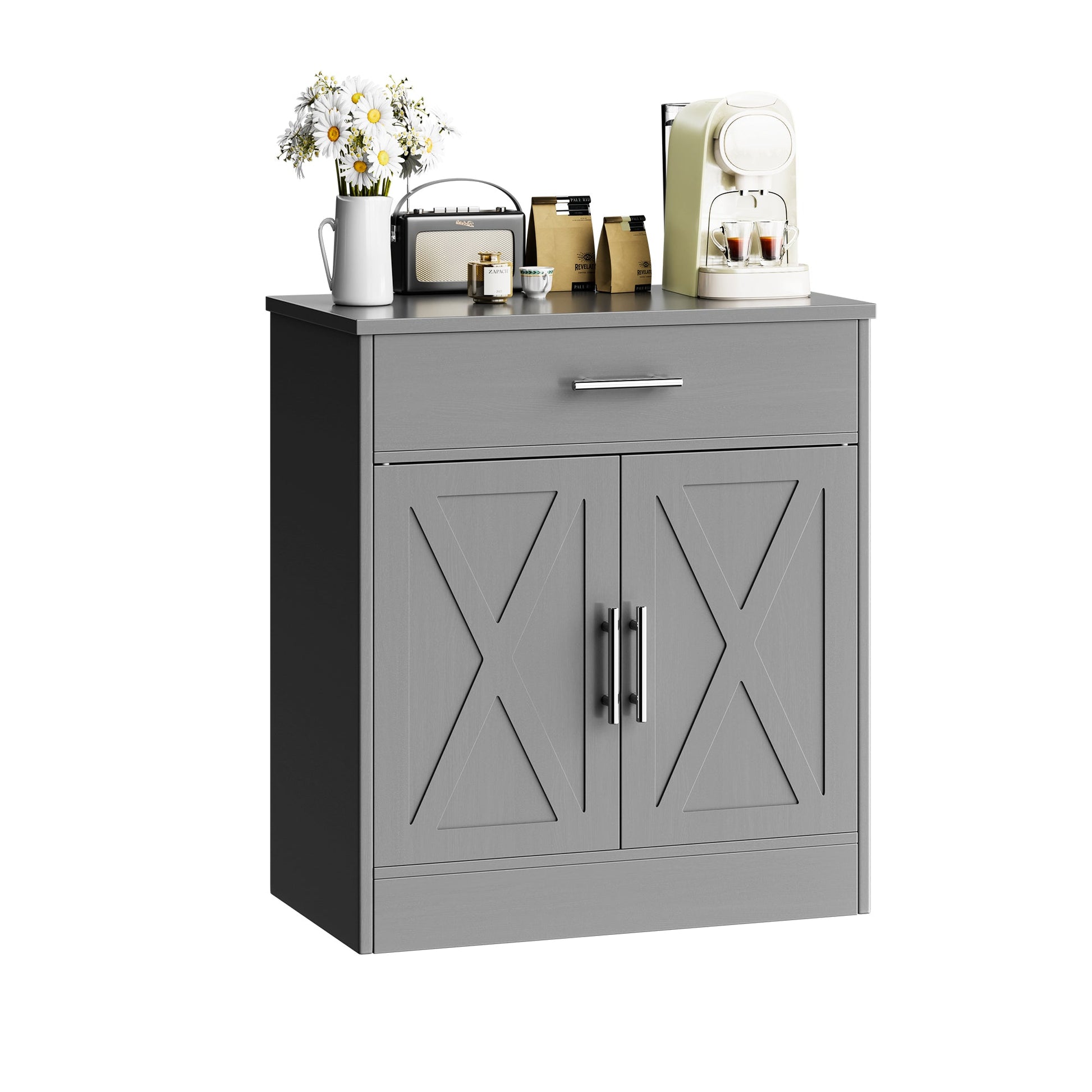 sobaniilowholesale Kitchen Buffet Sideboard Cabinet with Adjustable Shelf,Wooden Storage Cabinet with 2 Doors and 1 Drawers,Modern Farmhouse Coffee Bar Cabinet with Storage for Kitchen/Living Room,Grey (7610077905072)