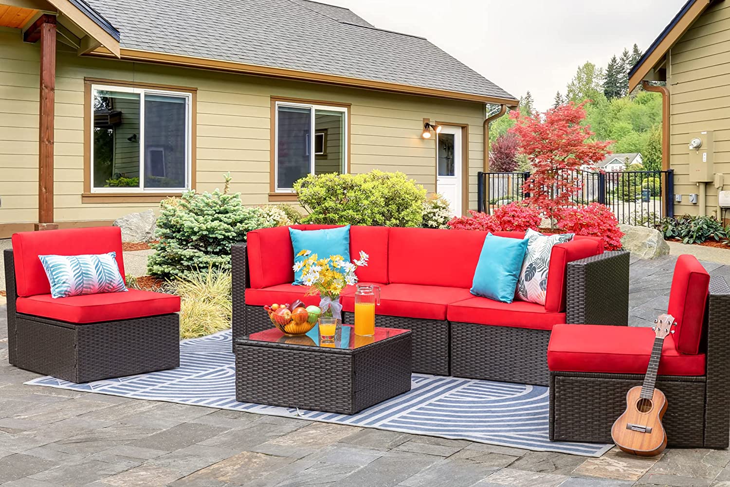 sobaniilowholesale Patio Furniture 6 Pieces PE Wicker Outdoor Sectional Sofa Set