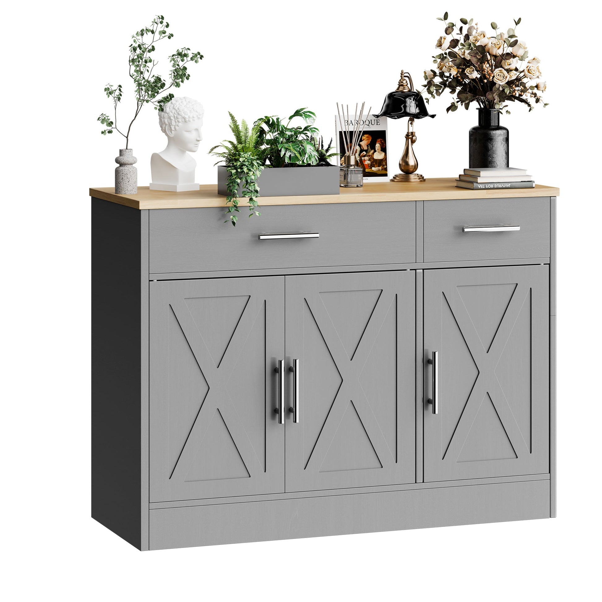 sobaniilowholesale Kitchen Buffet Sideboard Cabinet with Adjustable Shelf,Wooden Storage Cabinet with 3 Doors and 2 Drawers,Modern Farmhouse Coffee Bar Cabinet with Storage for Kitchen/Living Room (7612679061680)