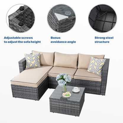 sobaniilowholesale Patio Furniture 3 Pieces Outdoor Sectional Sofa Set With Silver Wicker & Chaise