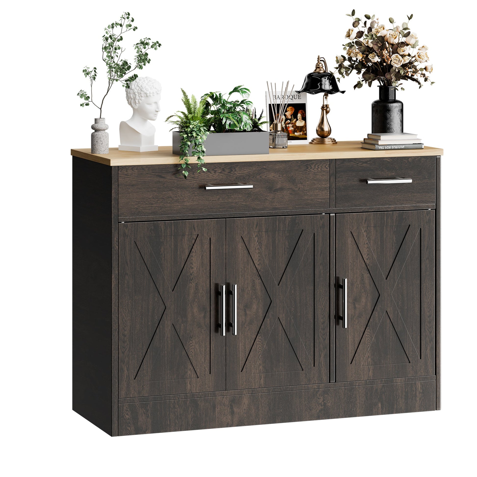 sobaniilowholesale Kitchen Buffet Sideboard Cabinet with Adjustable Shelf,Wooden Storage Cabinet with 3 Doors and 2 Drawers,Modern Farmhouse Coffee Bar Cabinet with Storage for Kitchen/Living Room (7612679061680)