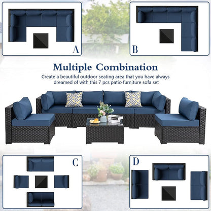 sobaniilowholesale Patio Furniture 7 Pieces Outdoor Sectional Sofa Set, Black Wicker#color_aegean-blue (7047144276144)