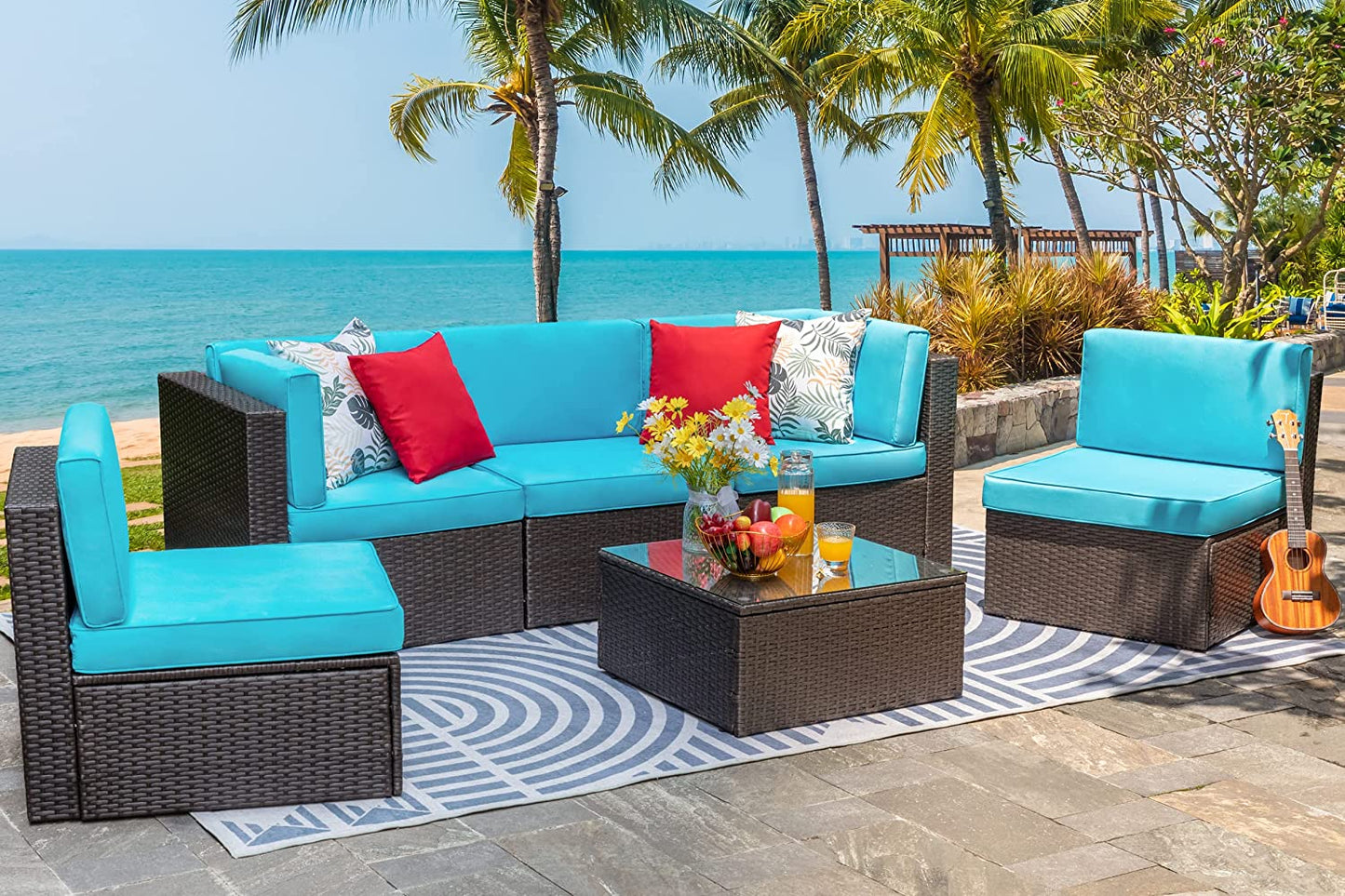 sobaniilowholesale Patio Furniture 6 Pieces PE Wicker Outdoor Sectional Sofa Set