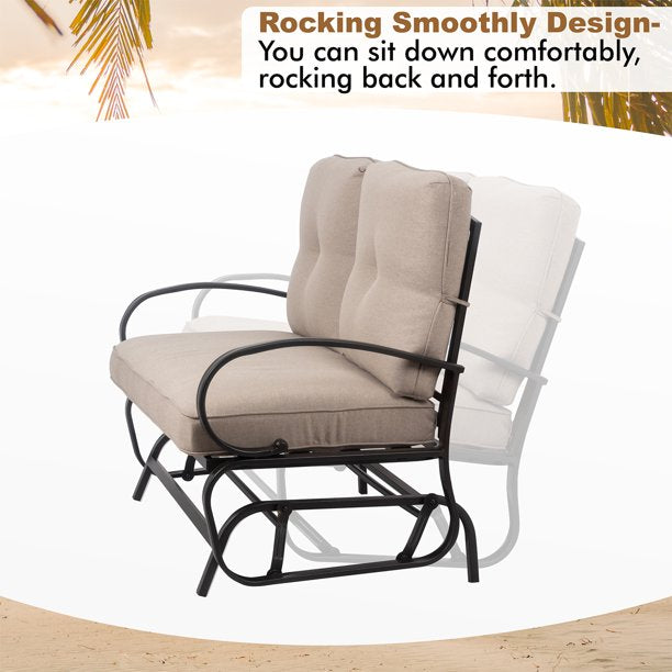 sobaniilowholesale 2-Seat Outdoor Rocking Loveseat With Fabric Cushions##color_beige