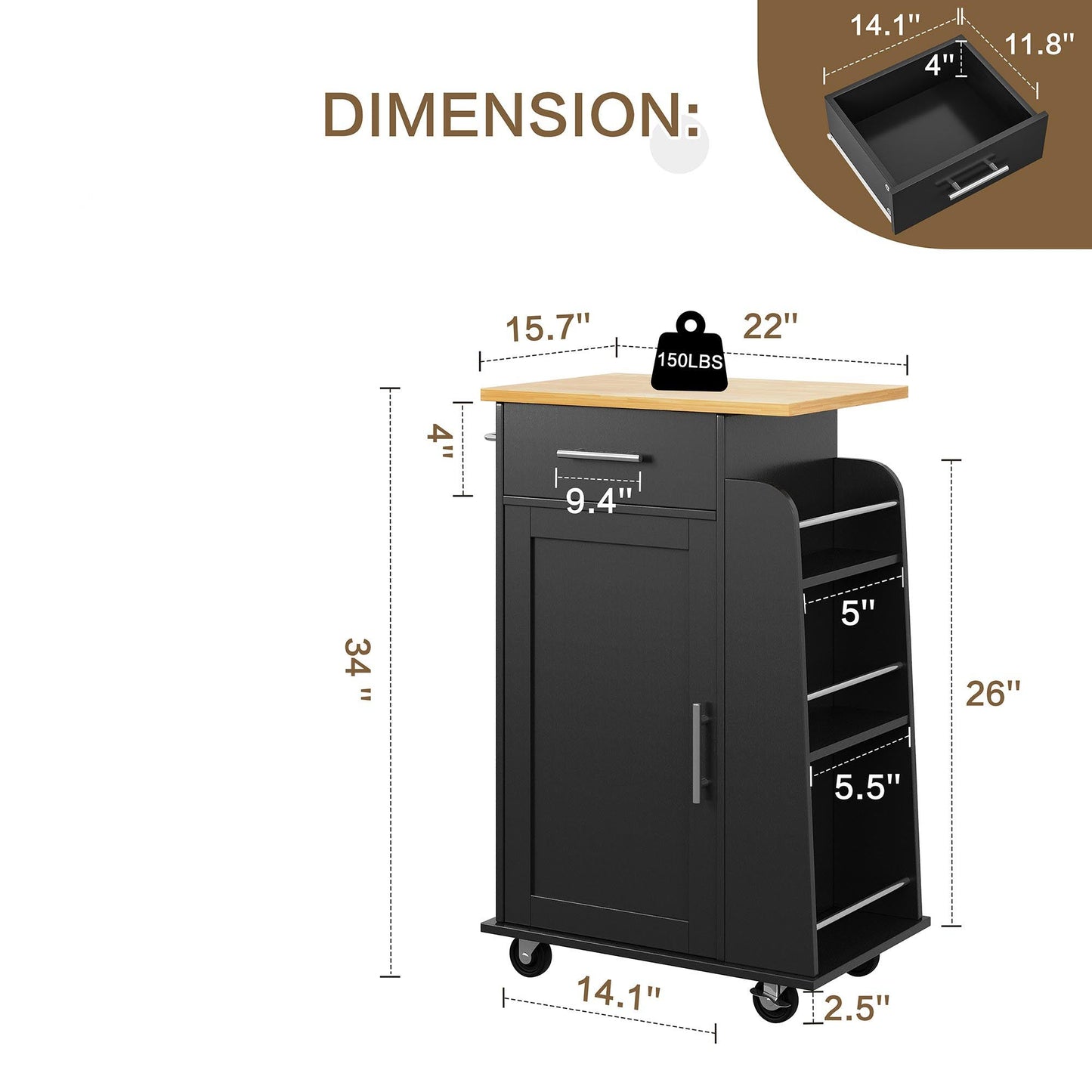 sobaniilowholesale Kitchen Island Rolling Cart with Storage Cabinet, Coffee Bar (7404392186032)