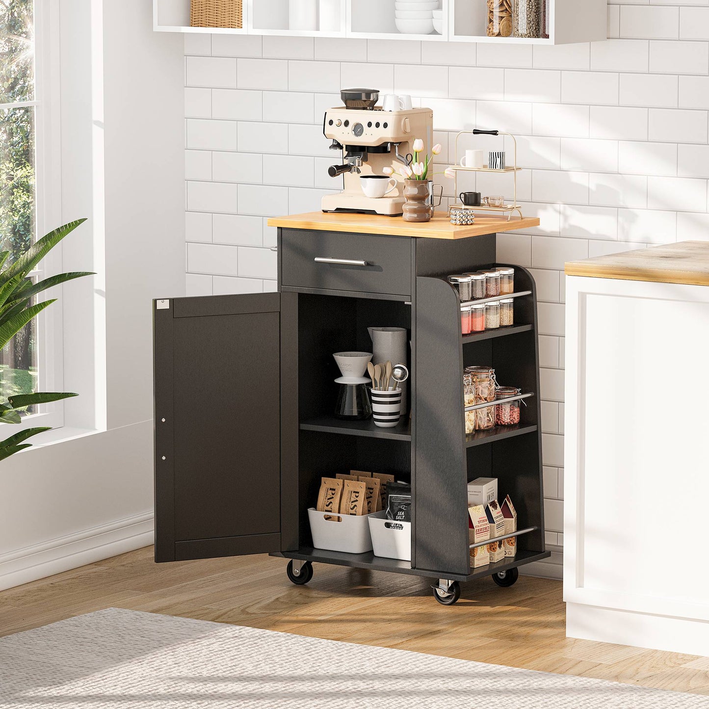 sobaniilowholesale Kitchen Island Rolling Cart with Storage Cabinet, Coffee Bar (7404392186032)