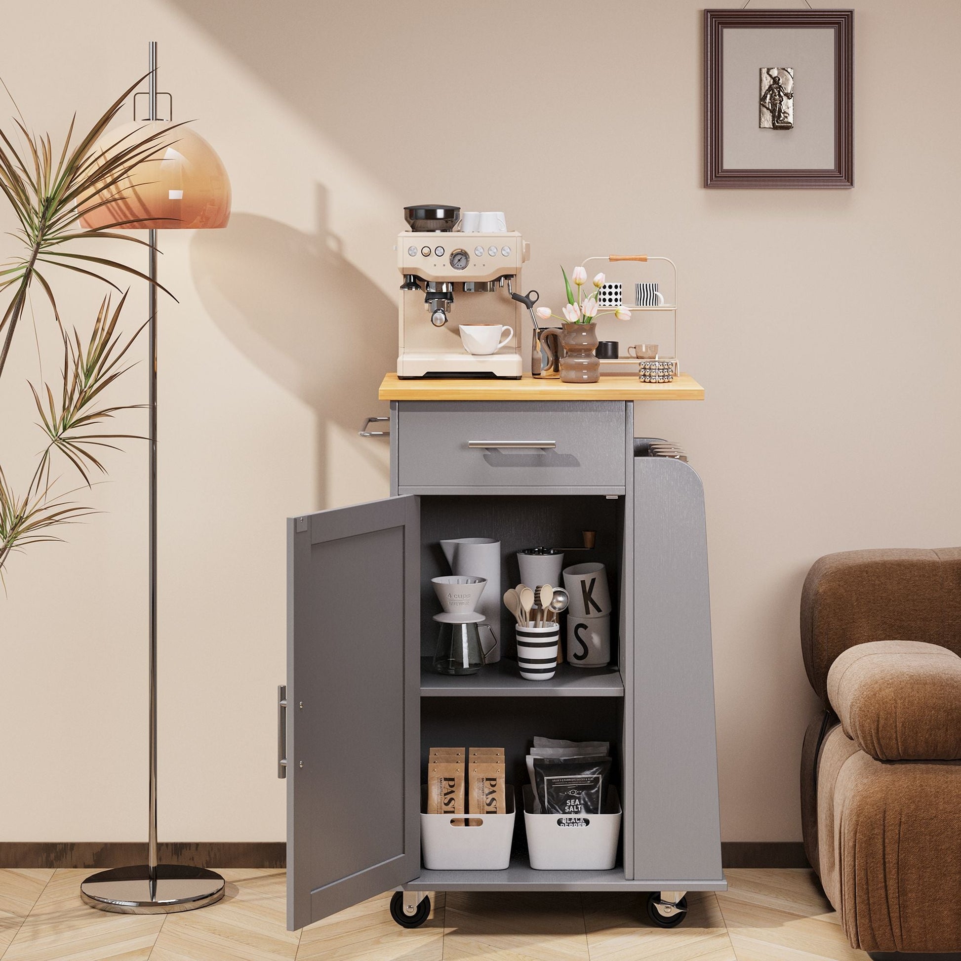 sobaniilowholesale Kitchen Island Rolling Cart with Storage Cabinet, Coffee Bar (7404392186032)