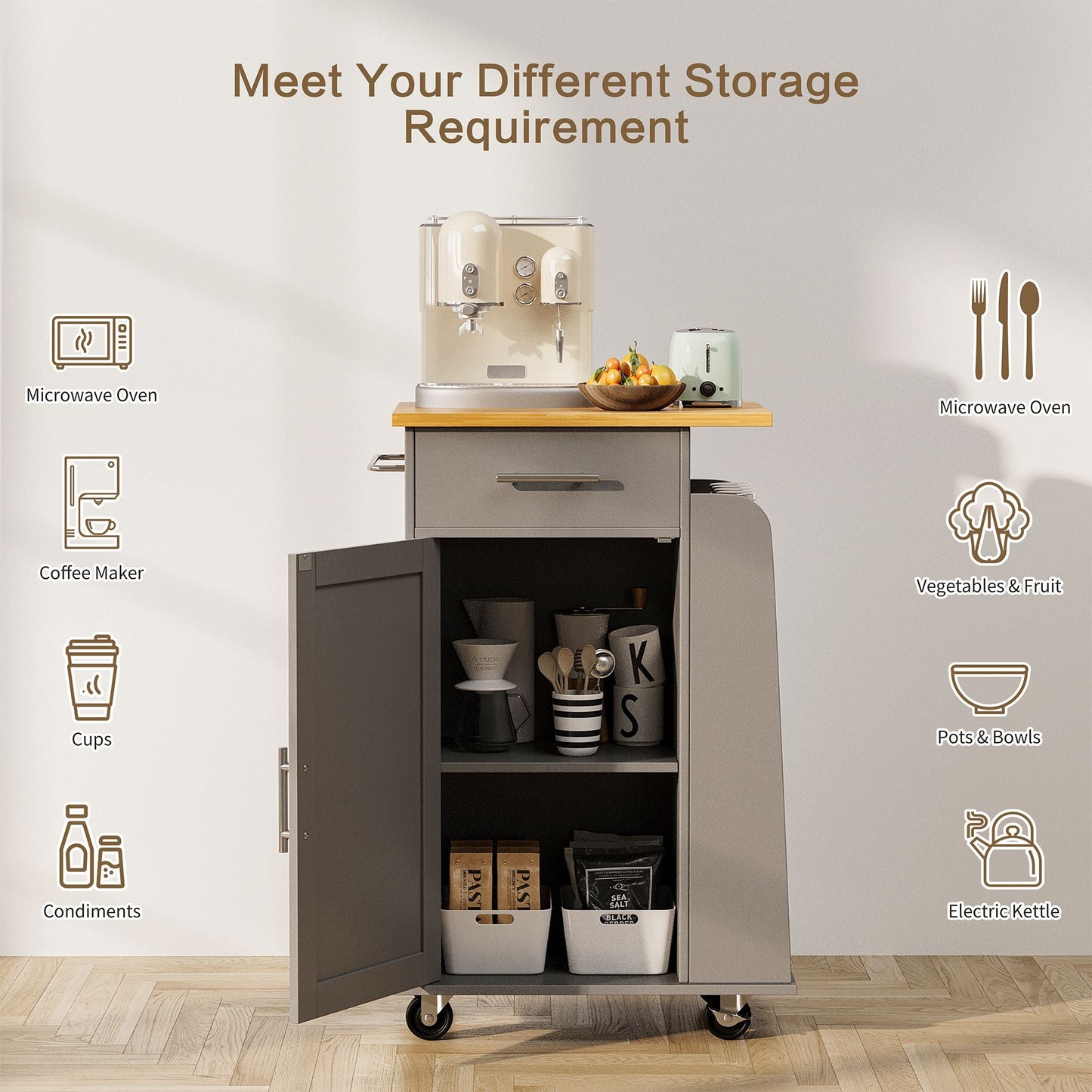 sobaniilowholesale Kitchen Island Rolling Cart with Storage Cabinet, Coffee Bar (7404392186032)