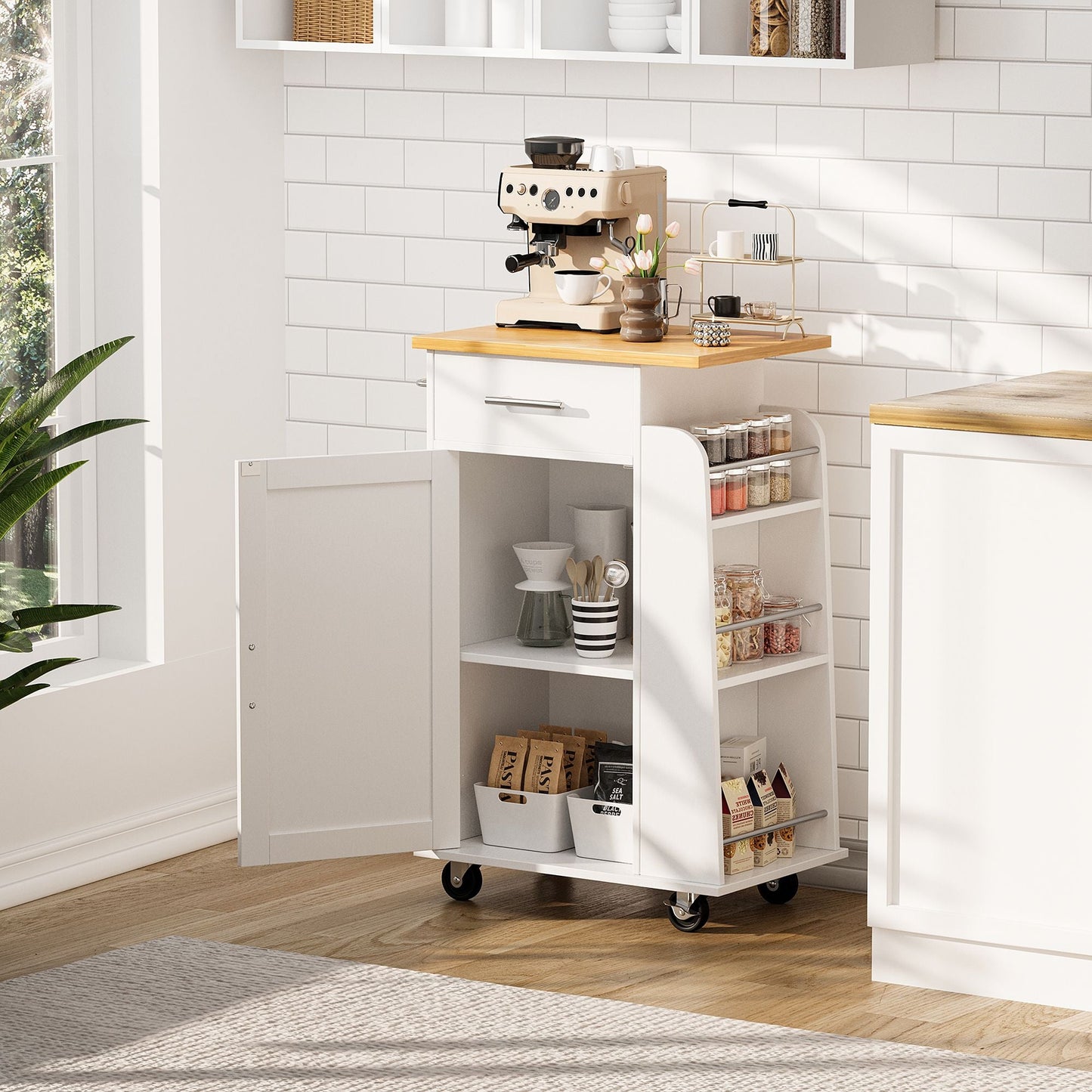 sobaniilowholesale Kitchen Island Rolling Cart with Storage Cabinet, Coffee Bar (7404392186032)