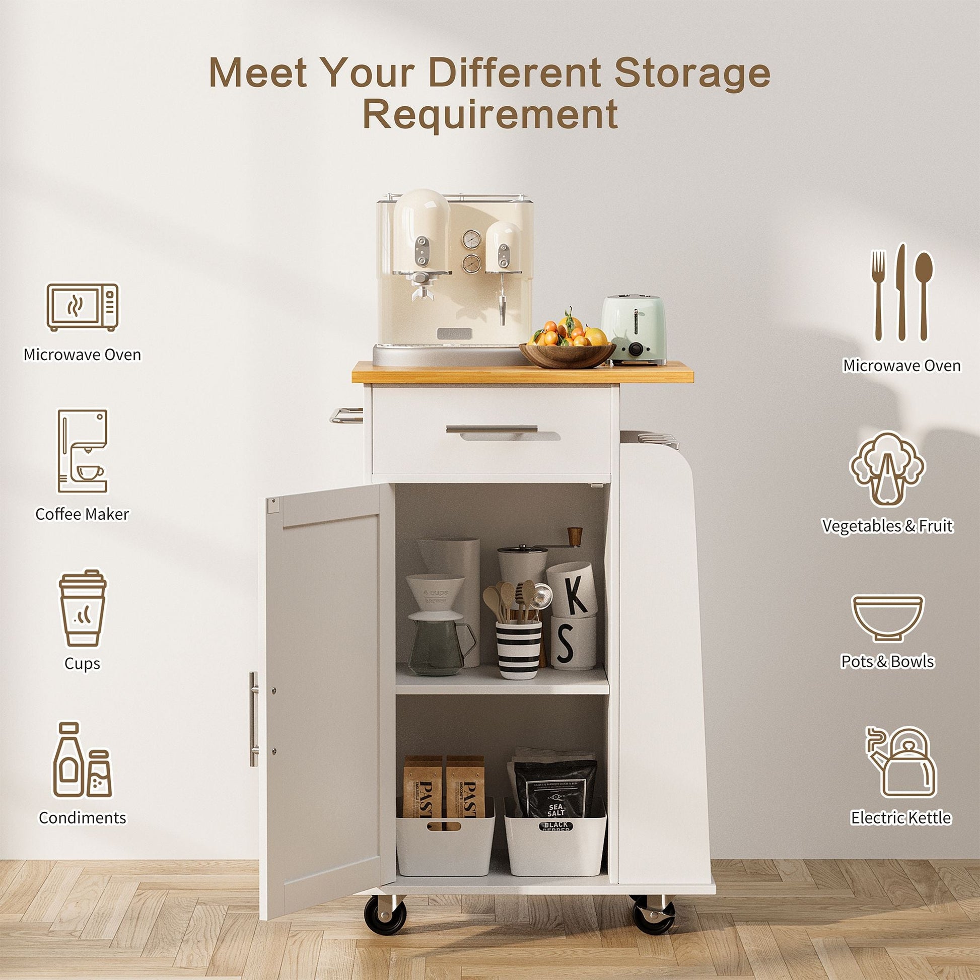 sobaniilowholesale Kitchen Island Rolling Cart with Storage Cabinet, Coffee Bar (7404392186032)