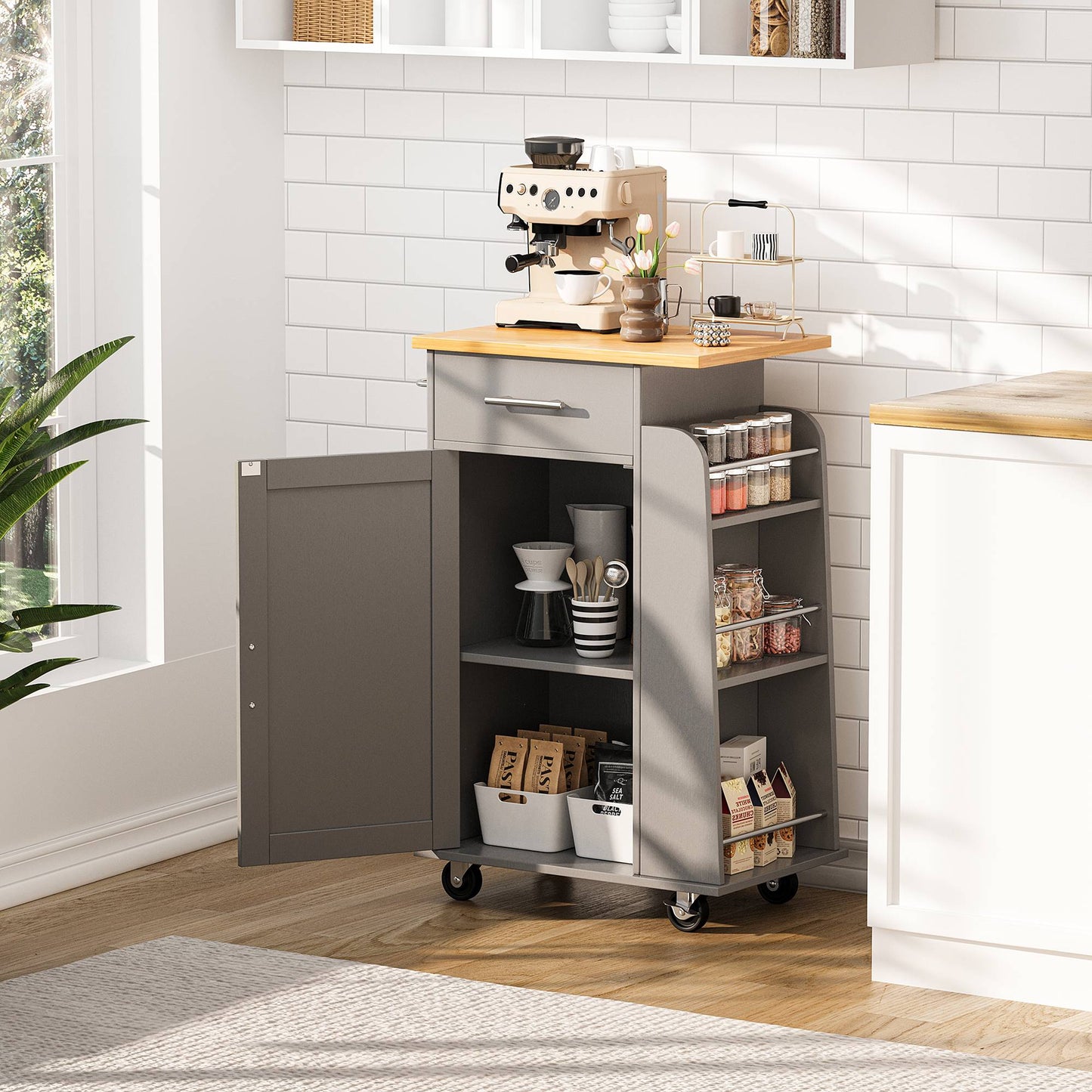 sobaniilowholesale Kitchen Island Rolling Cart with Storage Cabinet, Coffee Bar (7404392186032)