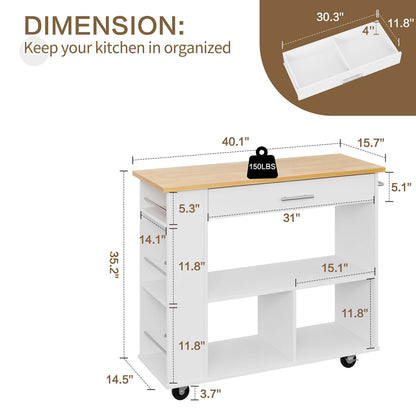 sobaniilowholesale Kitchen Island on Wheels with Storage Cabinet, Rolling Cart Kitchen Storage Organizer with/3 Side Spice Rack, 2 Tier Open Shelf for Kitchen (7404396511408)