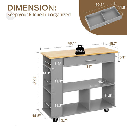 sobaniilowholesale Kitchen Island on Wheels with Storage Cabinet, Rolling Cart Kitchen Storage Organizer with/3 Side Spice Rack, 2 Tier Open Shelf for Kitchen (7404396511408)