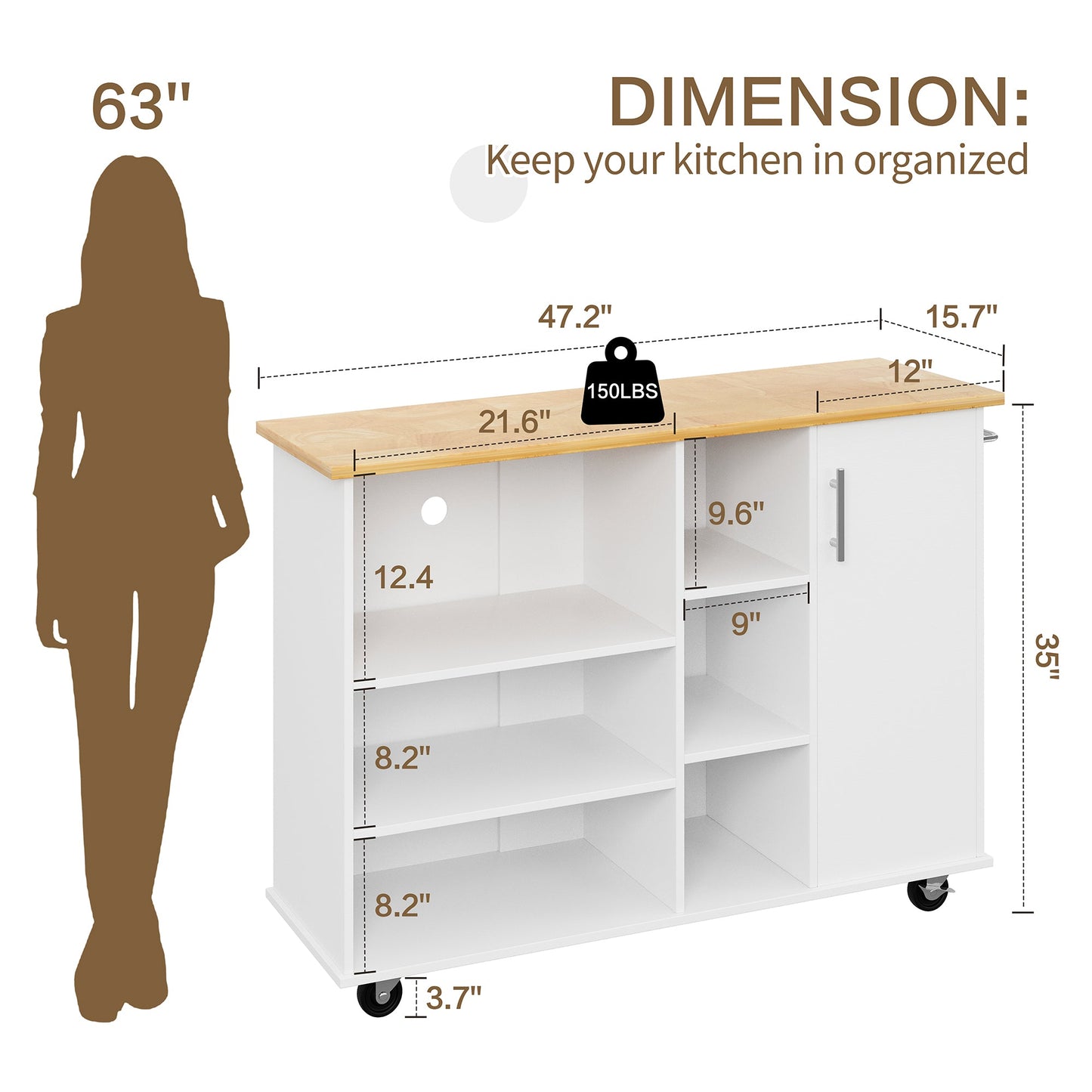 sobaniilowholesale 47.2" Large Kitchen Cabinet with Open Shelves, Kitchen Island (7404396937392)