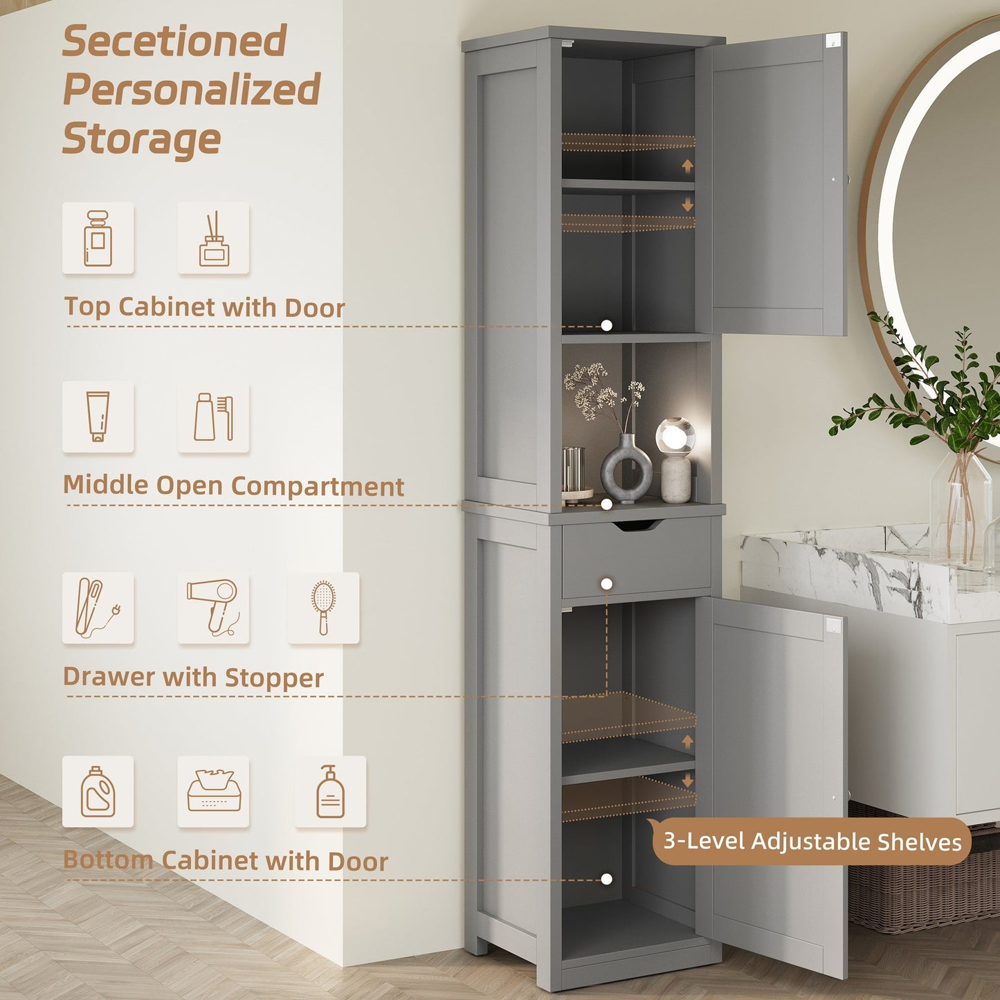 sobaniilo wholesale Bathroom Cabinet with 2 Doors & 1 Drawer