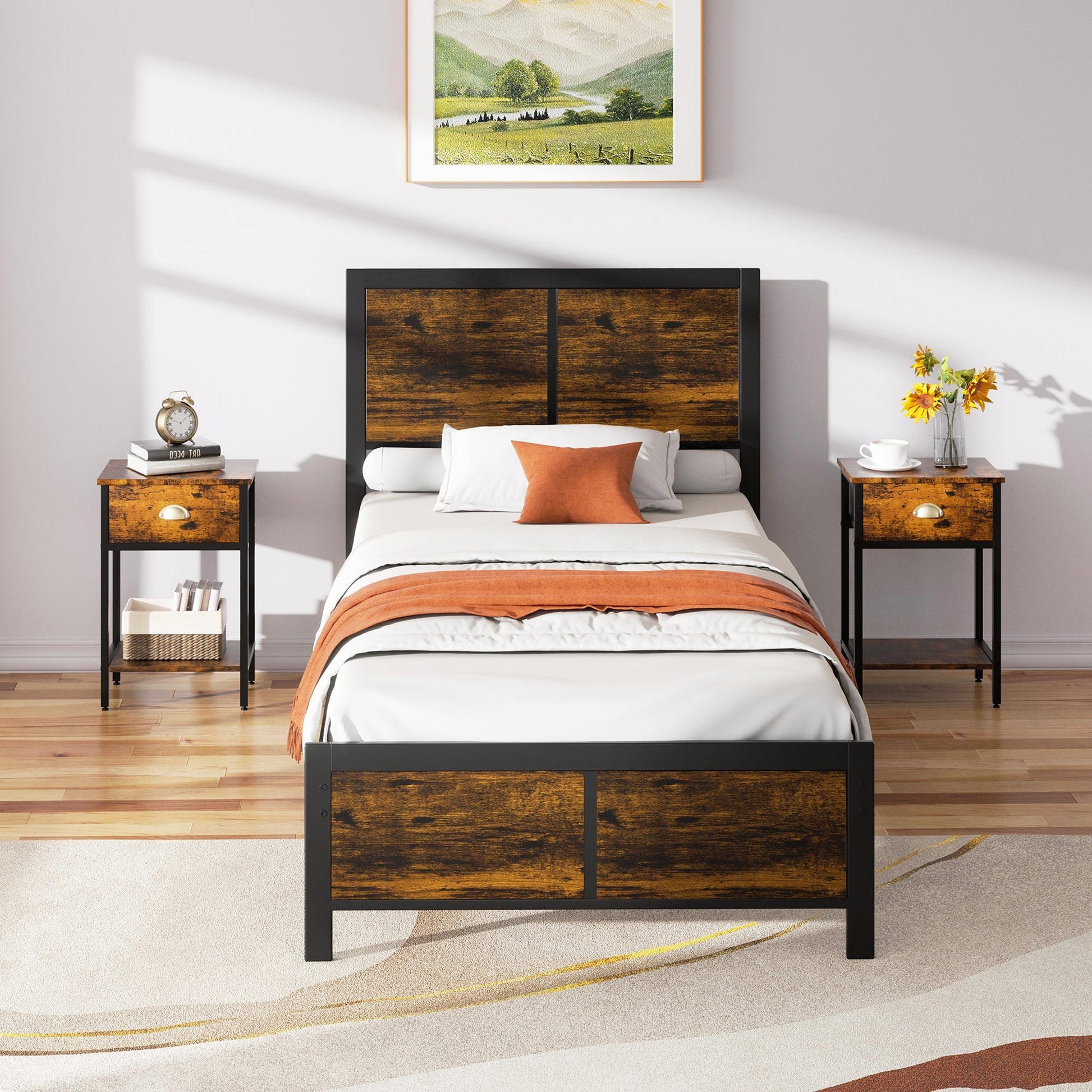 sobaniilowholesale Twin Bed Frame with Headboard and Footboard, Strong Steel Slat Support