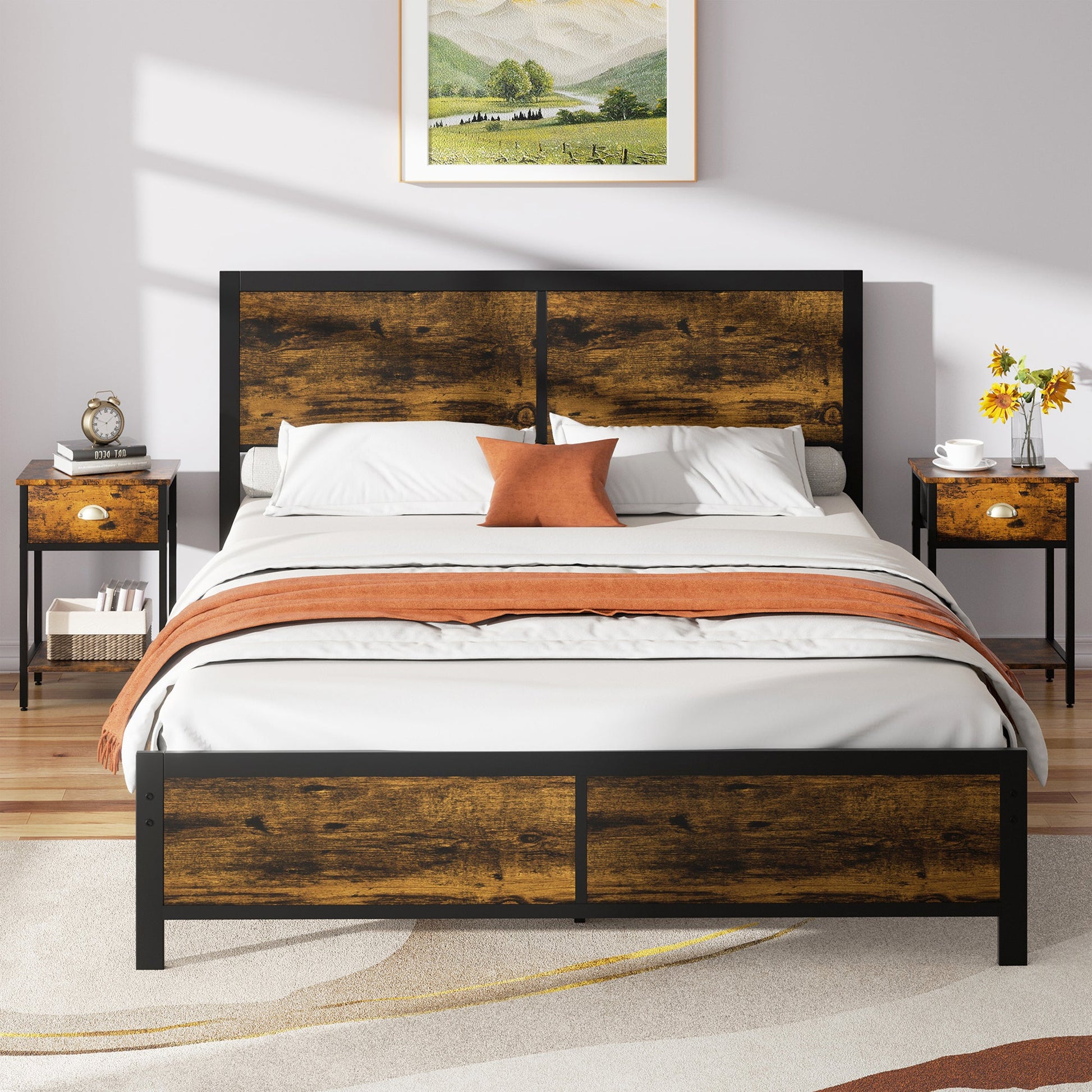 sobaniilowholesale Twin Bed Frame with Headboard and Footboard, Strong Steel Slat Support