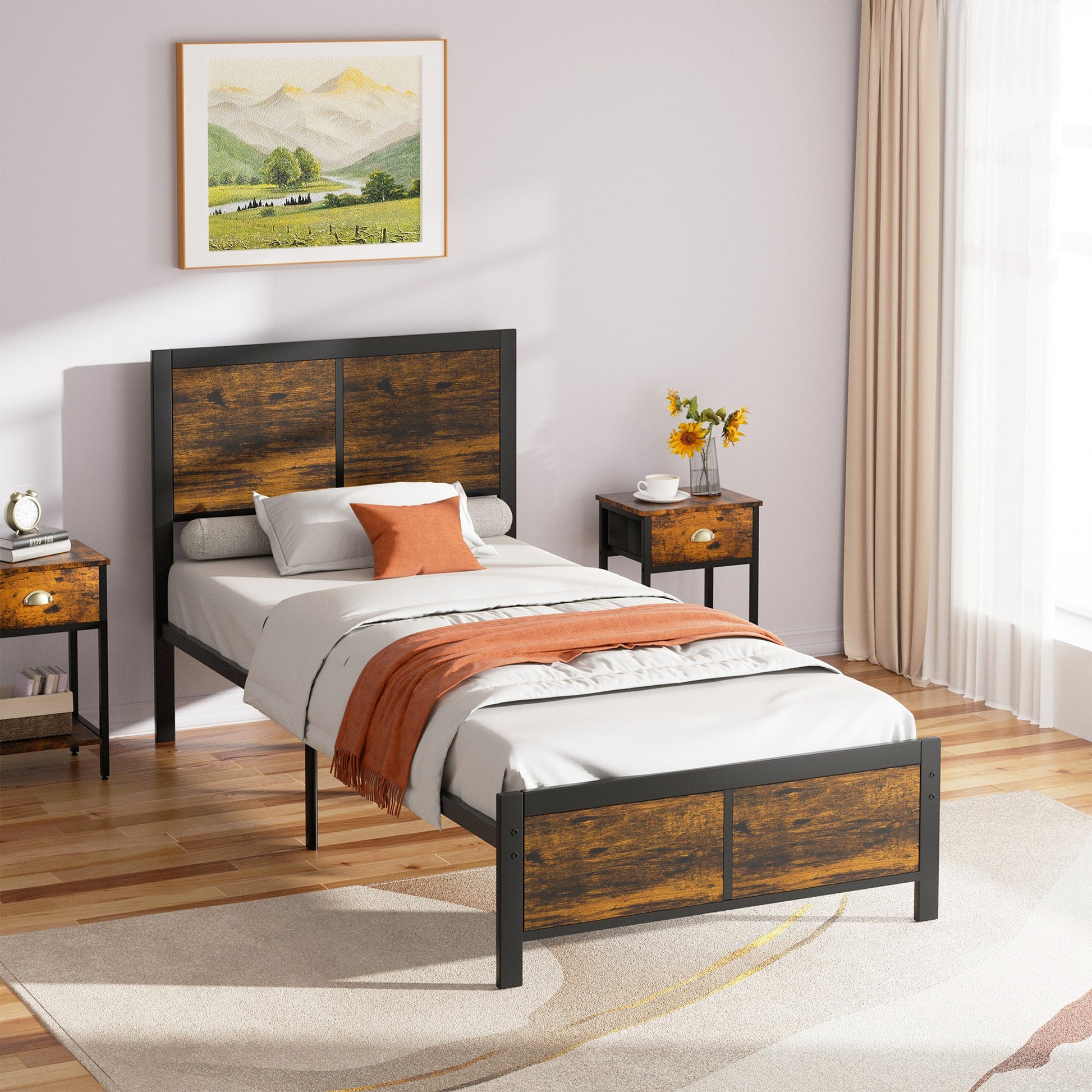 sobaniilowholesale Twin Bed Frame with Headboard and Footboard, Strong Steel Slat Support