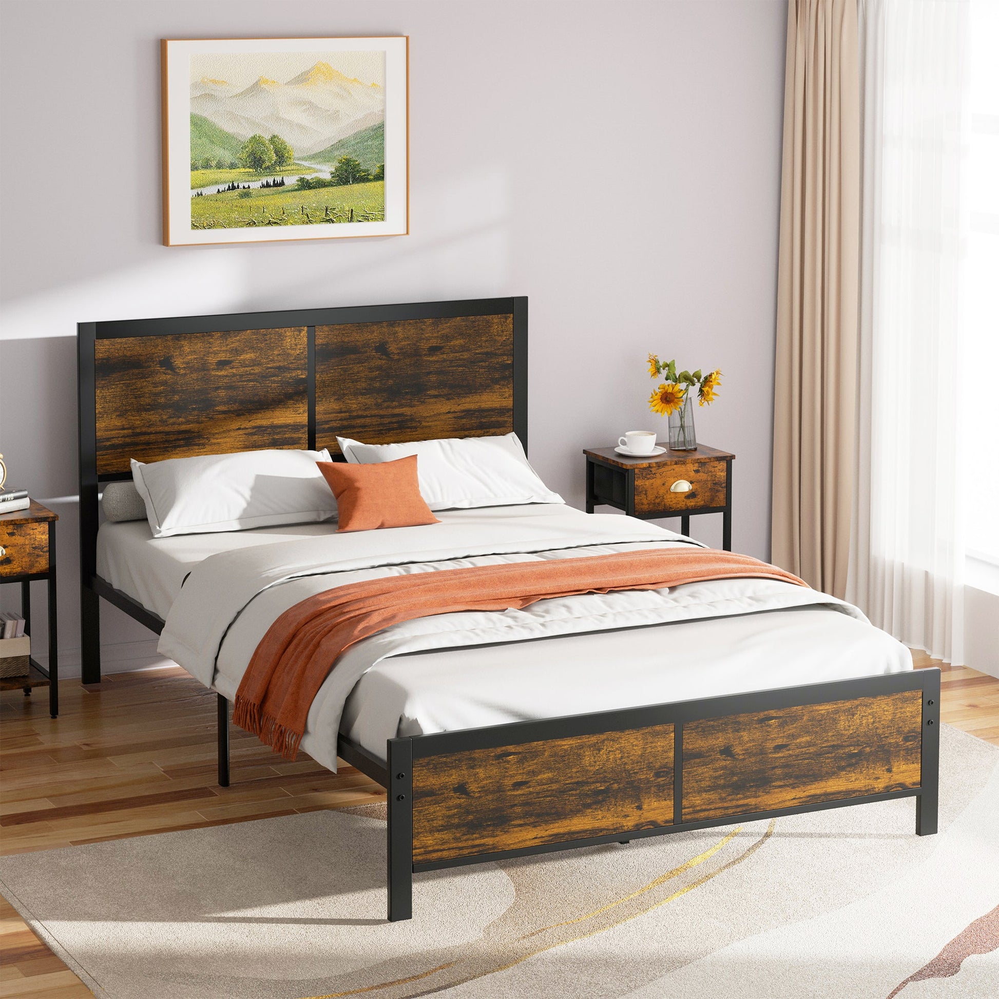 sobaniilowholesale Twin Bed Frame with Headboard and Footboard, Strong Steel Slat Support