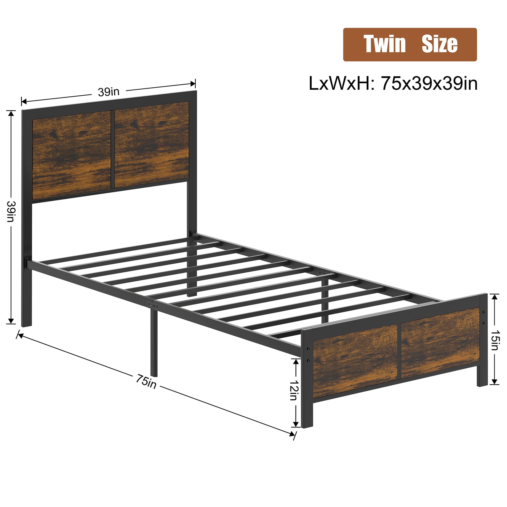 sobaniilowholesale Twin Bed Frame with Headboard and Footboard, Strong Steel Slat Support