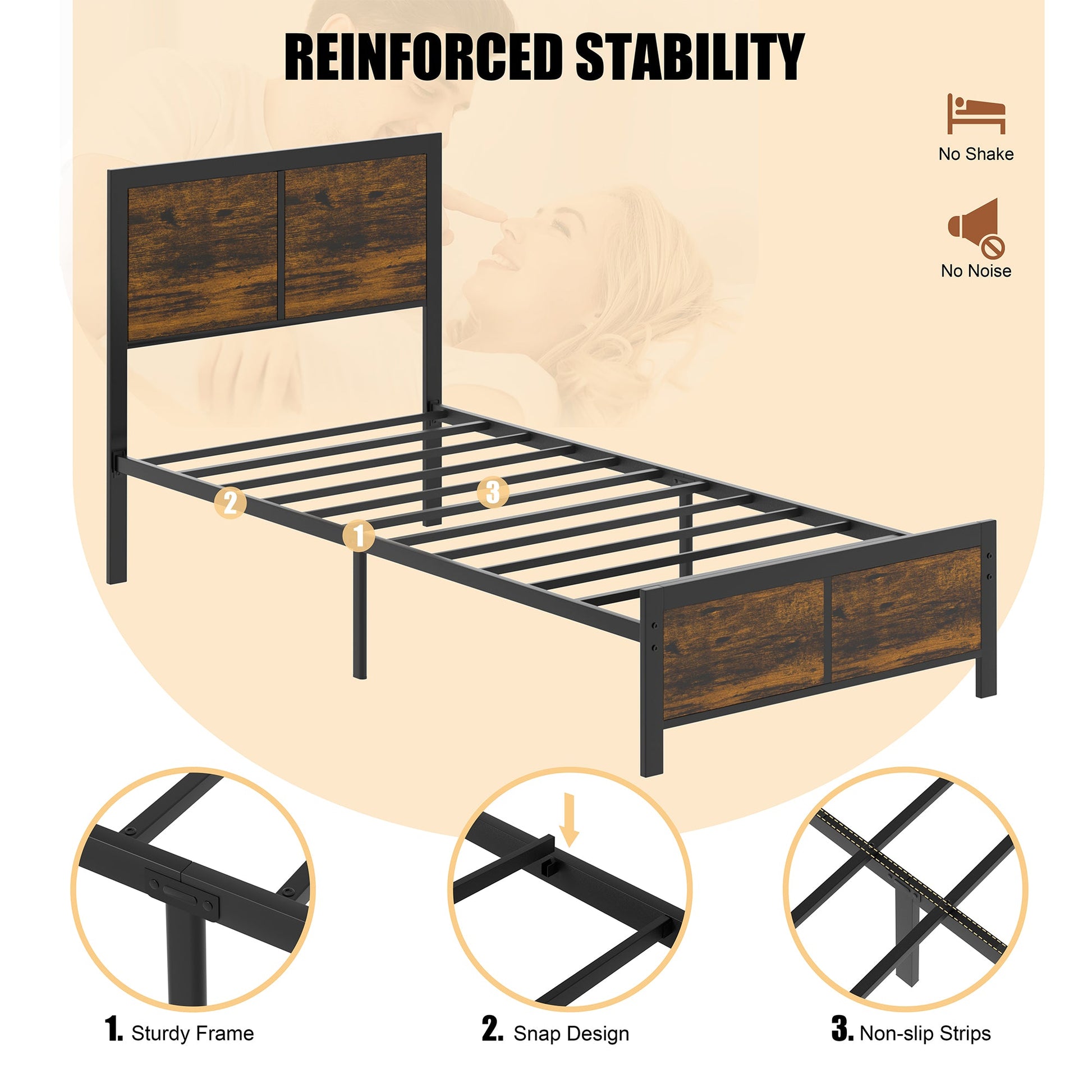 sobaniilowholesale Twin Bed Frame with Headboard and Footboard, Strong Steel Slat Support