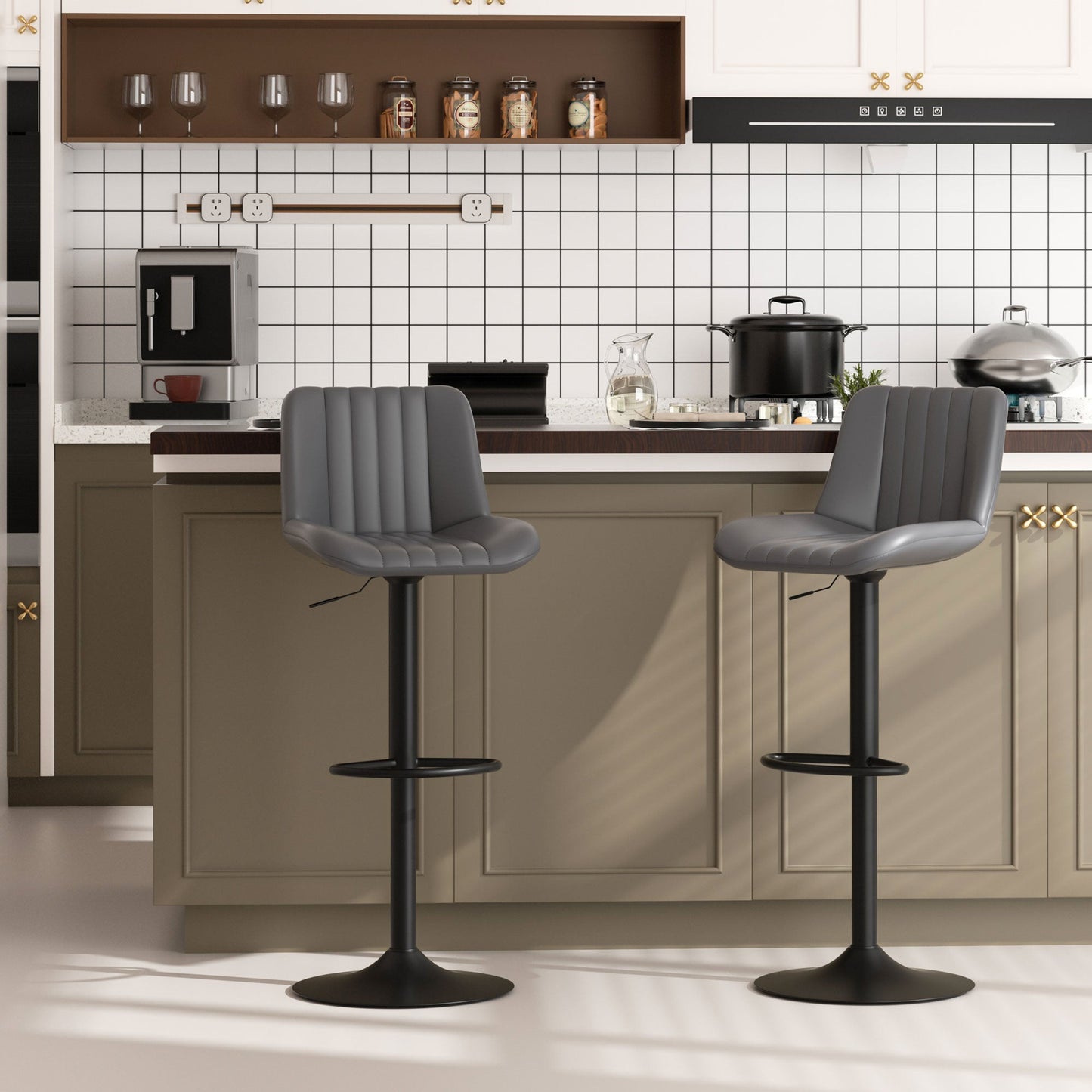 sobaniilowholesale Bar Stools Set of 2,Adjustable Leather Counter Height with High Backrest,Bar Chairs for Kitchen Island Dining¡ê?Room Bar (7562958831792)