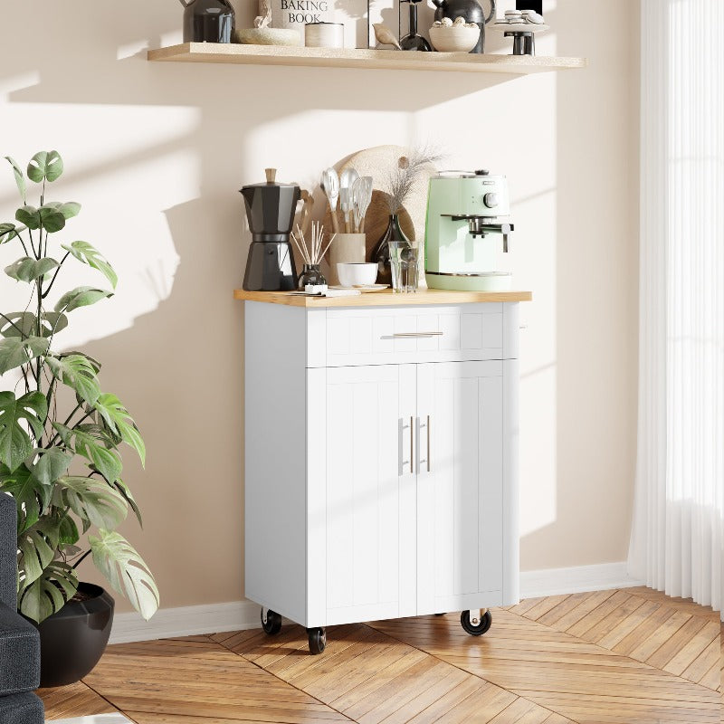 sobaniilowholesale 26 Rolling Kitchen Island with Solid Wood Top#color_white