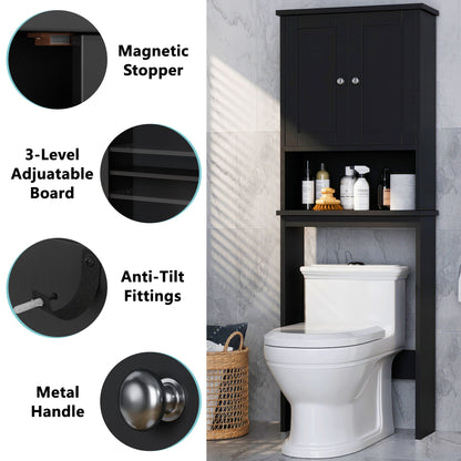 sobaniilowholesale Over The Toilet Storage Cabinet A, Bathroom Shelf Organizer with Anti-Tip Device Small Freestanding Space Saver with Adjustable Shelf #color_black