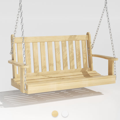 sobaniilowholesale Wooden Hanging Swing Chair Natural Wood 2-Seated Bench Swing with Hanging Chains and Cozy Armrests Patio Porch Swing