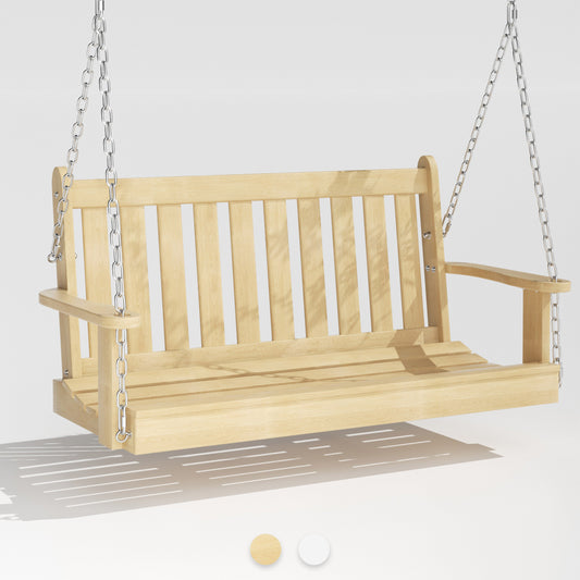 sobaniilowholesale Wooden Hanging Swing Chair Natural Wood 2-Seated Bench Swing with Hanging Chains and Cozy Armrests Patio Porch Swing