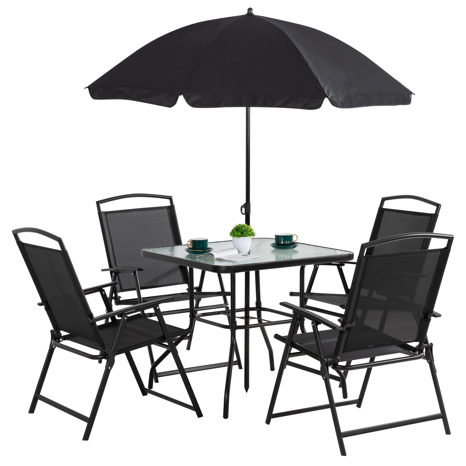 sobaniilowholesale Patio Furniture 6 Pieces Texilene Outdoor Folding Dining Set With Umbrella