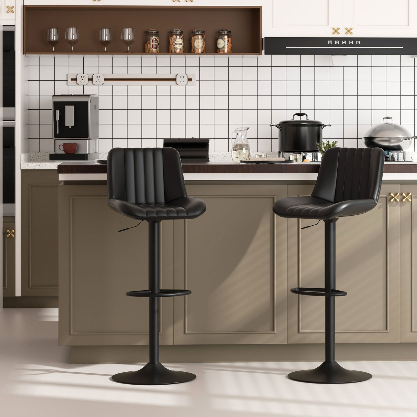 sobaniilowholesale Bar Stools Set of 2,Adjustable Leather Counter Height with High Backrest,Bar Chairs for Kitchen Island Dining¡ê?Room Bar (7562958831792)