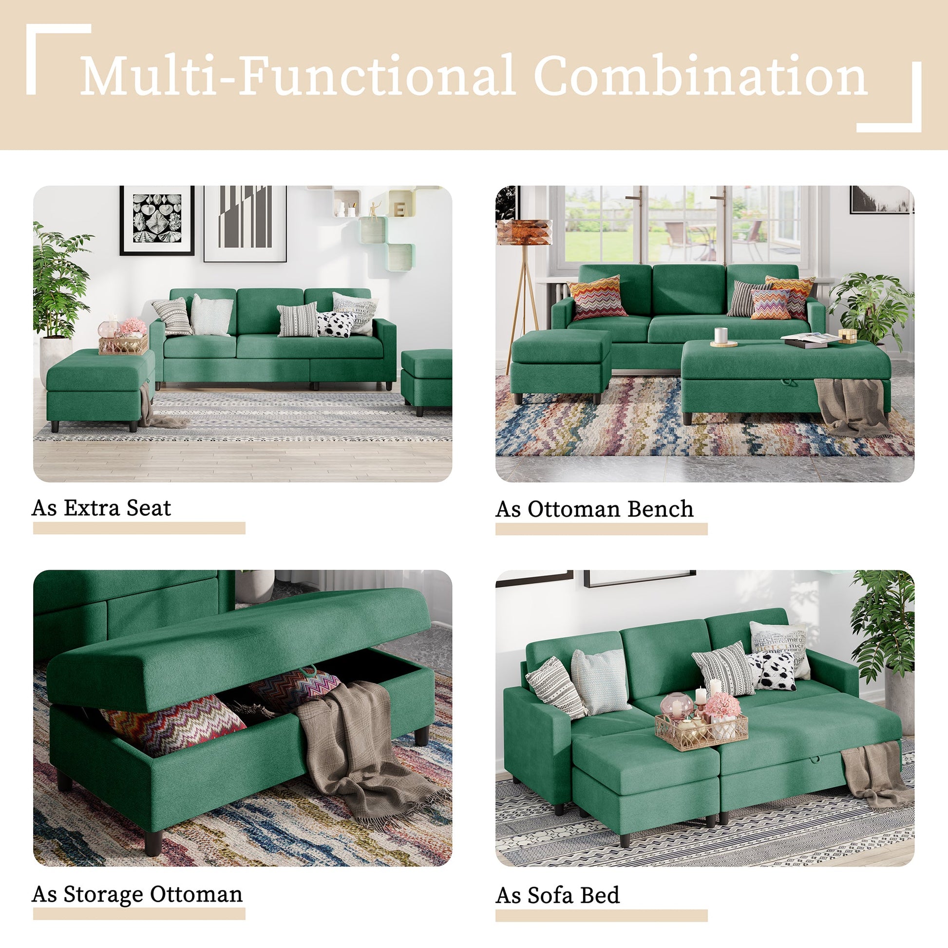 sobaniilowholesale Sectional Sofa With Long Storage Ottoman For Small Apartment#color_green