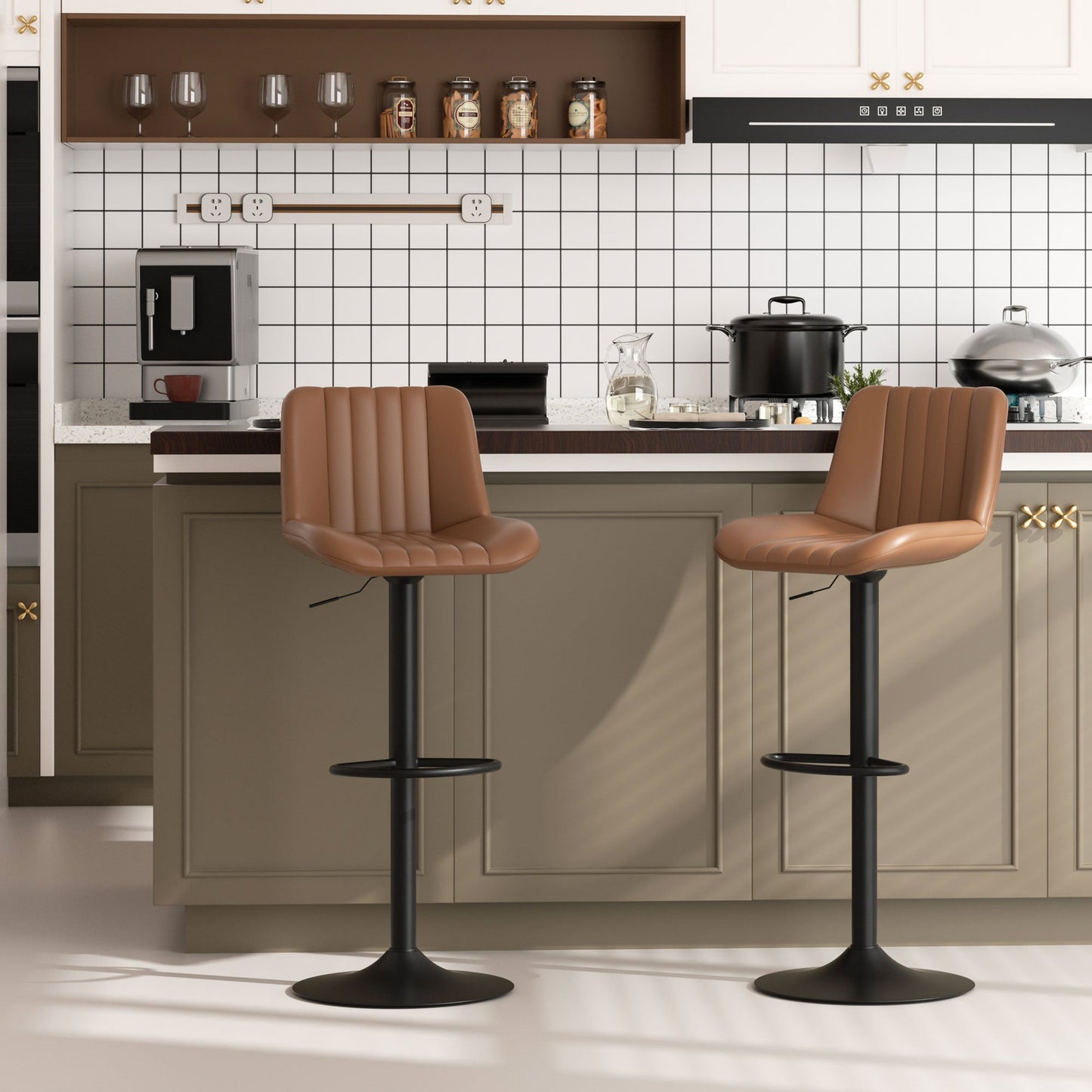 sobaniilowholesale Bar Stools Set of 2,Adjustable Leather Counter Height with High Backrest,Bar Chairs for Kitchen Island Dining¡ê?Room Bar (7562958831792)