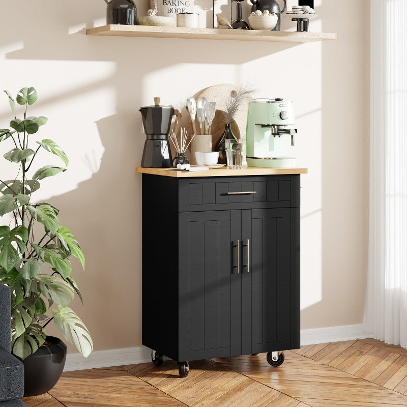 sobaniilowholesale 26???¡¥ Rolling Kitchen Island with Solid Wood Top#color_black